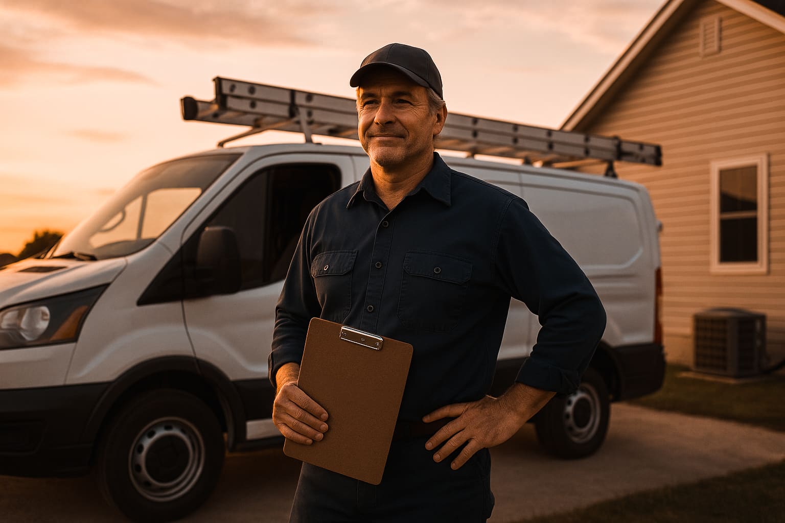 hvac professional smiles while thinking about his successful retirement planning