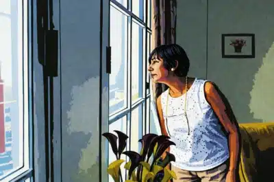 mature female home services customer watching for arriving field technicians