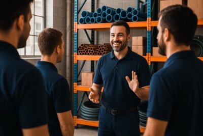 plumbing company manager trains field technician for superior customer experience