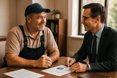 residential HVAC pro meets with financial planner about retirement