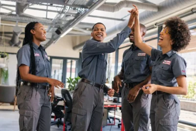 service team celebrating a successful achievement